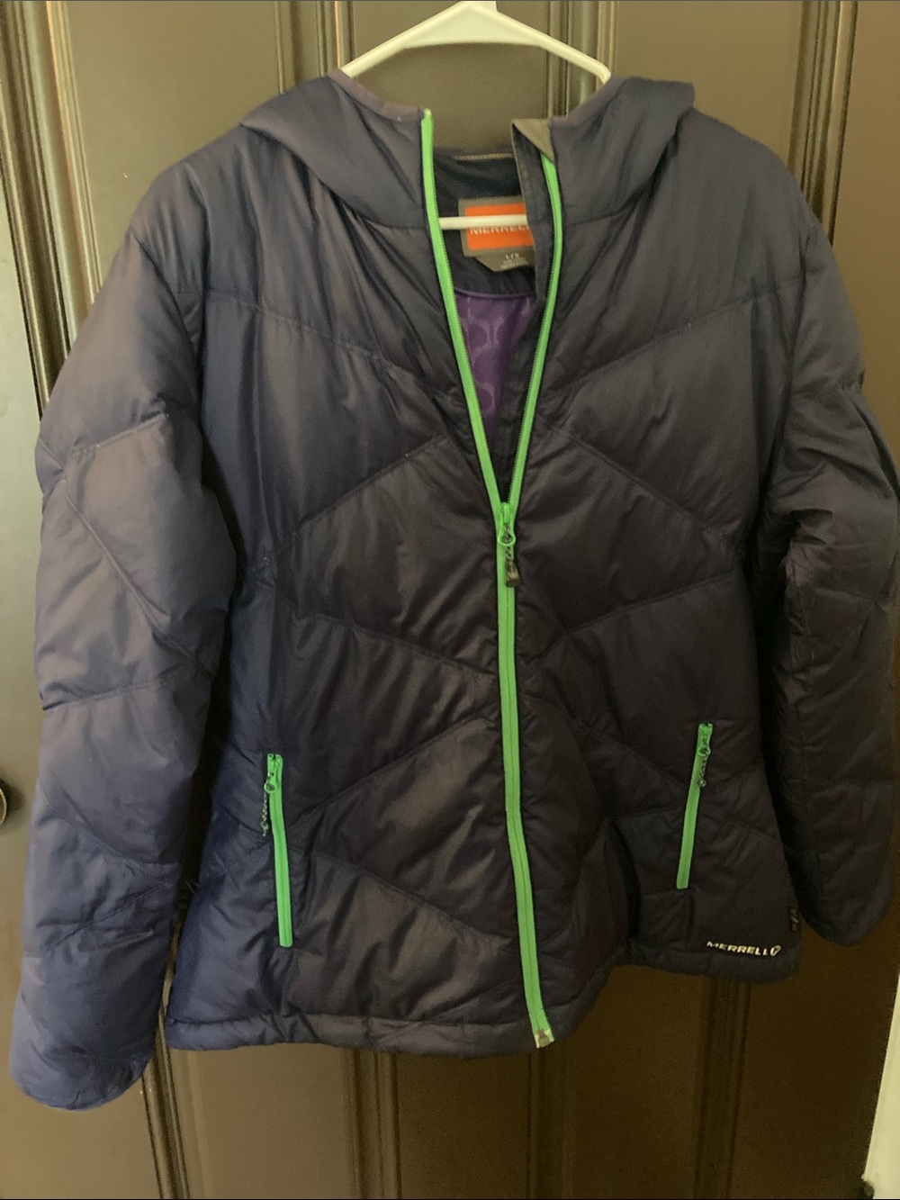 Merrell Navy Puffer Jacket with Green Trim